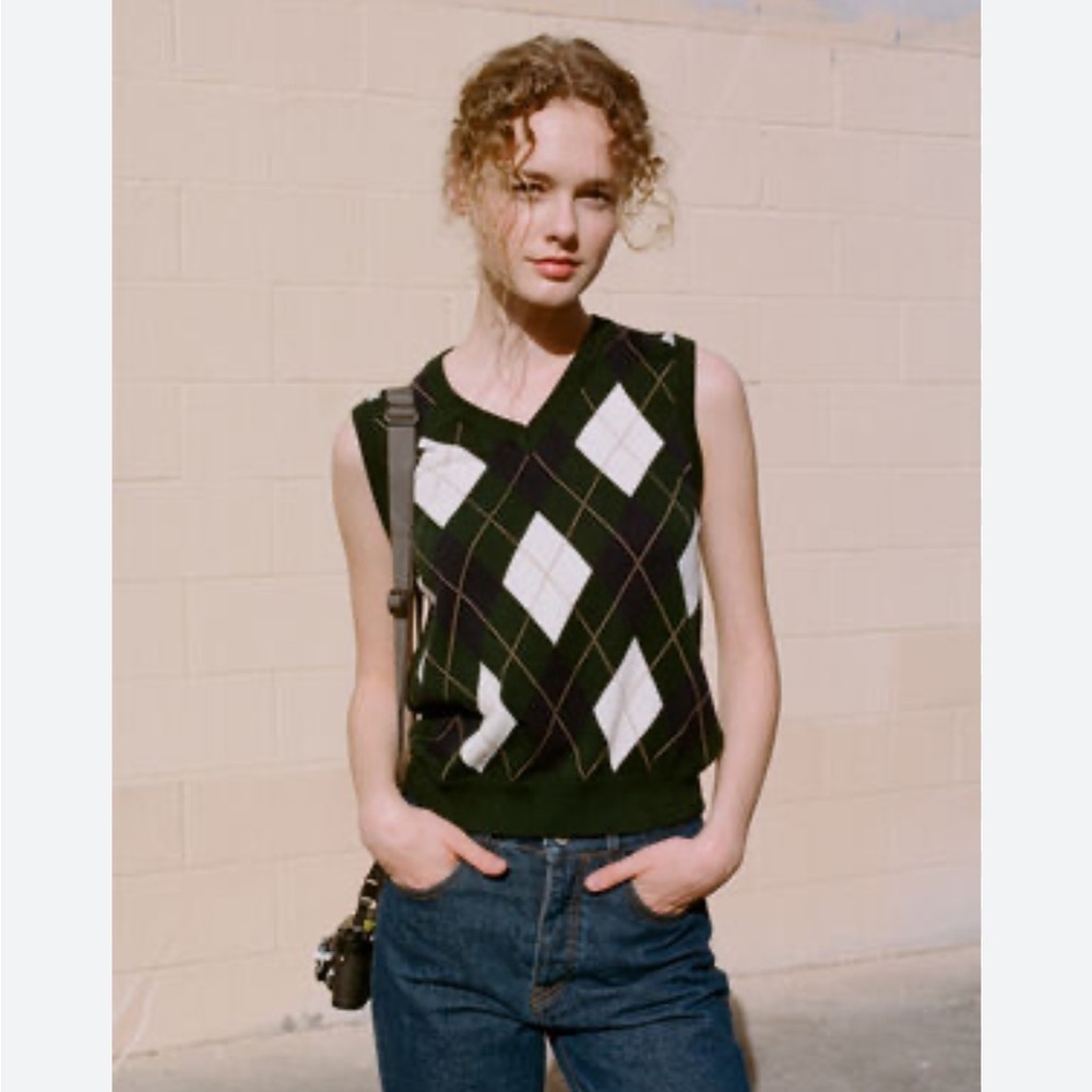 John Galt Green Argyle Sweater